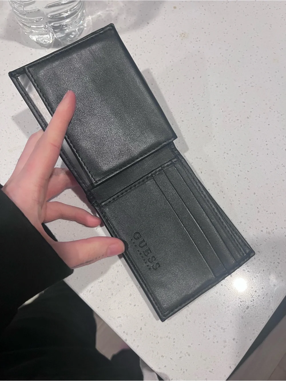 GUESS Black Trifold Card & Key Holder with Branded Band